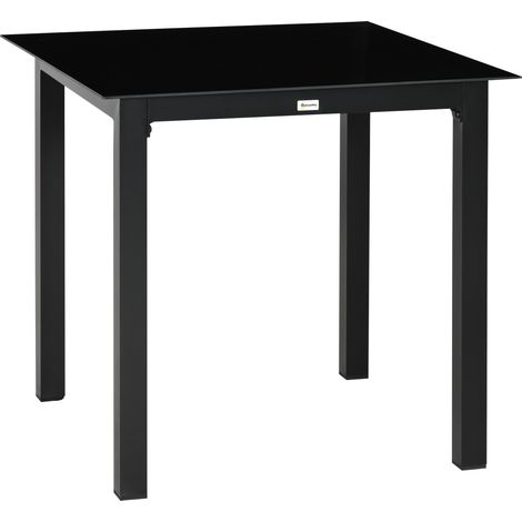 Tavolo da giardino quadrato in alluminio nero 80 x 80 x 74 cm con piano in vetro temperato (1/5)