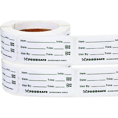 Rollen mit je 300 selbstklebenden Lebensmitteletiketten, Kühlschranketiketten, Datumsetiketten und wasserlöslichen Lebensmitteletiketten für Catering (1/5)