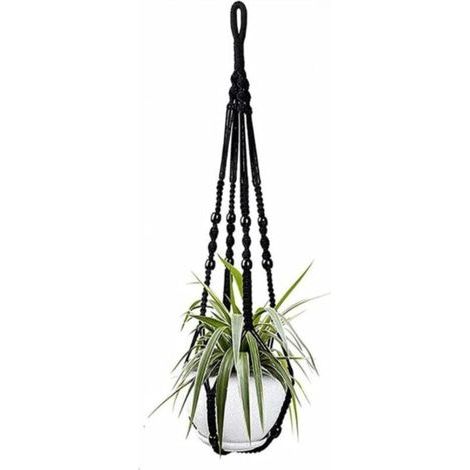 Pair Suspension pour plantes d'intérieur en corde de coton noire, 85 cm, avec perles en bois, pour décoration intérieure, sans crochet, 1 paire