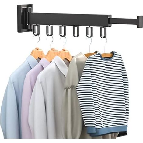 Portemanteau Mural Rétractable Avec Barre Porte-Serviettes,Pliable 1 Fois,Charge Max 20KG,Noir,Pour Balcon Et Chambre À Coucher