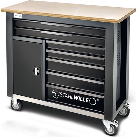 Banc de travail roulant WB 621 Extérieur-B1150xT500xH1045mm, 7+1 tiroirs, capacité 750kg, sans équipement (1/5)