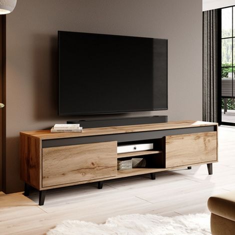 Meuble TV décor chêne wotan et anthracite 170 cm Stik (1/4)