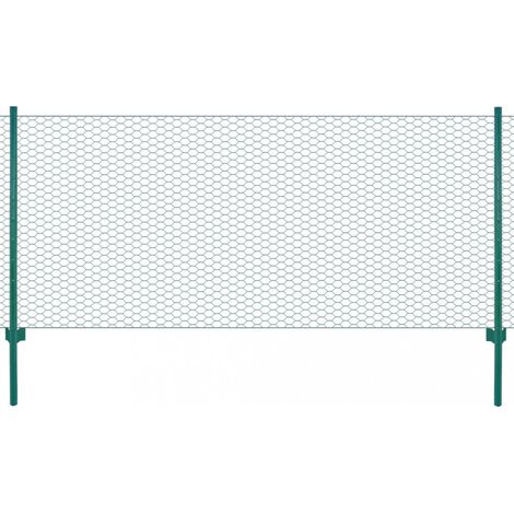 vidaXL Wire Mesh Fence with Posts Steel 25x0,75 m Green (1/5)