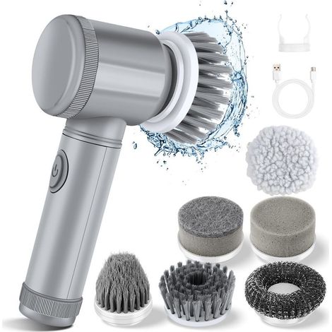 Graue elektrische Reinigungsbürste, multifunktional für Küche und Bad, elektrischer Schuhputzer (1/4)