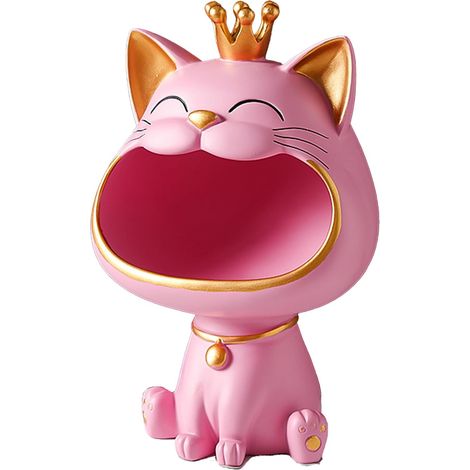 Statue de Chat Porte-Bonheur - Sculpture de Stockage pour Maison, Salon, Entrée - Boîte de Rangement pour Petits Objets Décoratifs - Chat Rieur (Rose) (1/5)