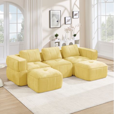 Modulares U-Sofa 3-Sitzer 271 × 162 × 67 cm Polyester Gelb, 2 Hocker – MEUBLIV (1/5)