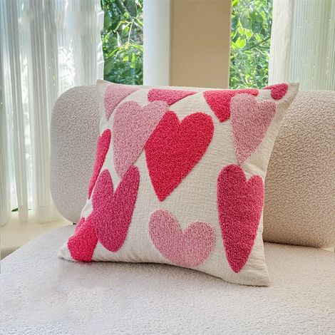 Housse De Coussin - Coeur Brodé - 45 x 45 cm - Polyester - Décoration Intérieure - Pour Canapé Chambre - 1 Pièce (1/5)