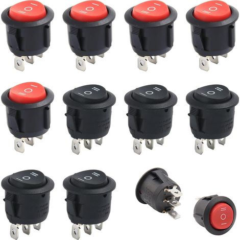 10 Pièces Mini Interrupteurs À Bascule 3 Positions,3 Broches, Bouton On Off Rond, Commutateur 3 Pôles, Marche/Arrêt, Noir, Rouge, Pour Voiture, Bateau, Appareils Ménagers 10A/125V 6A/250V (1/5)