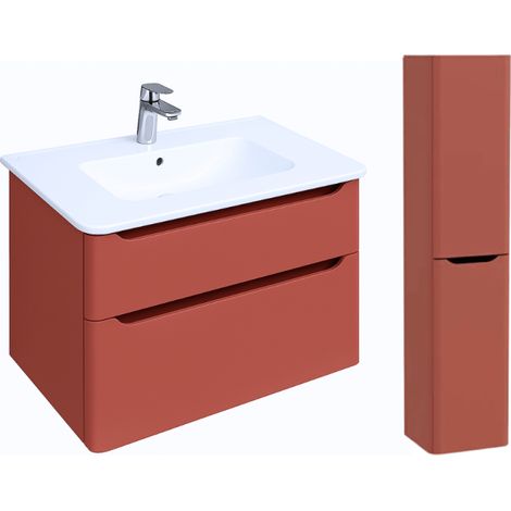 Mueble lavabo suspendido VITRA Sento Round de 80 cm, terracota mate + columna versión recta (1/5)