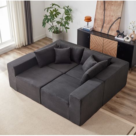 Modulares Ecksofa 264×167×71 cm aus schwarzem Cord, 4 Module fürs Wohnzimmer – MEUBLIV (1/5)