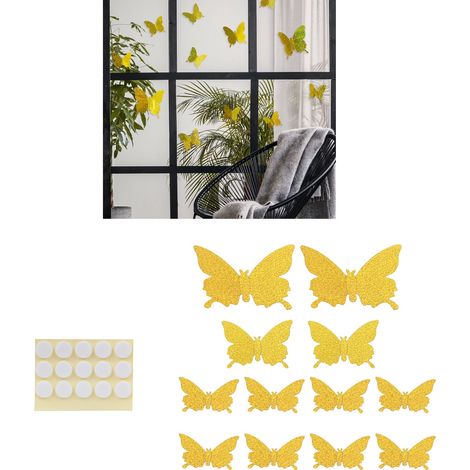 12 Autocollants 3D Brillants Dorés pour Mur - Décoration Salon, Mariage, Papier Peint Éclatant