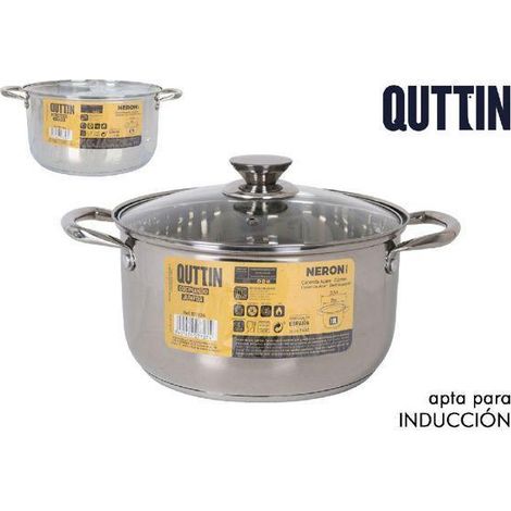26 cms olla  acero inoxidable con tapa cristal apto para induccion 10 litros new neron quttin