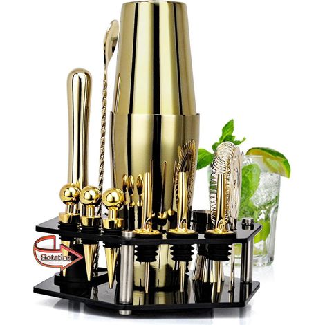14-teiliges Barset aus Edelstahl, inklusive drehbarem Acrylkrug – Boston750 – Tyrant Gold
