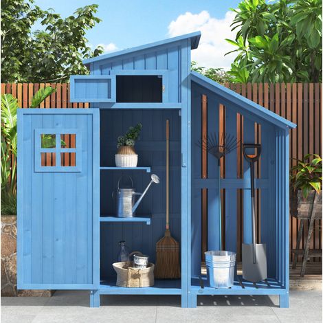 Schrank Aufbewahrungsmöbel Gartenschrank Holz Blau OKMYHOME (1/5)