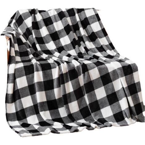 Couverture polaire 75 x 100 cm pour canapé-lit, plaid de buffle, couverture à carreaux noirs et blancs, couverture confortable, douce, légère et chaude pour toutes les saisons
