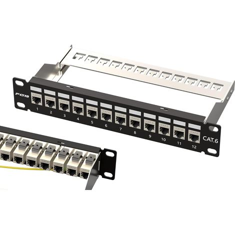 12 Port Patch Panel and Cat6 Network Patch Panel Rack Mount RJ45 with 1U Nline Kevstone Backplane, Network Patch Panel for Gigabit Network Switch (1/5)