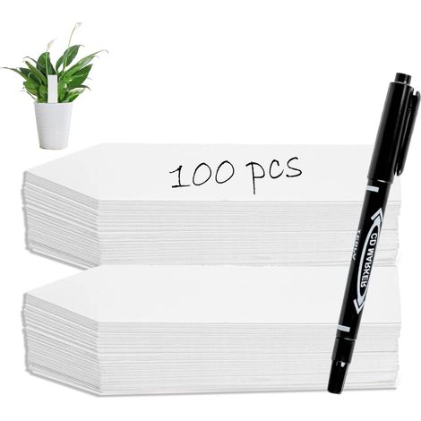 Etiquetas de plástico para plantas con bolígrafo, etiquetas reutilizables y accesorios, etiquetas de plástico impermeables para plantar (blancas)