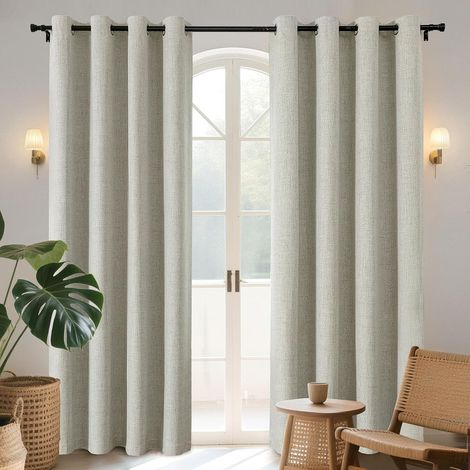 2 Pièces Rideau, Occultant Thermique, Oeillets Métal, Imitation Lin, Pour Salon Chambre