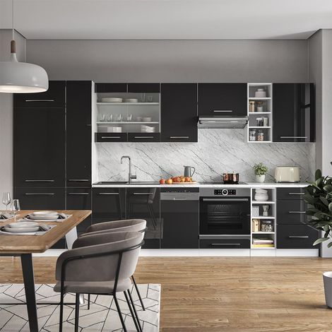 Cucina componibile Fame-Line, Antracite lucido/bianco, 355 cm , PL Antracite, Vicco