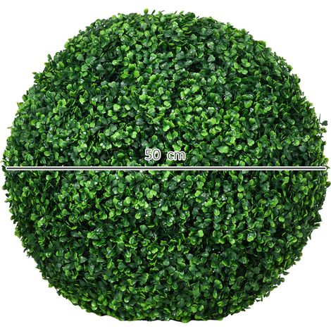 Lot de 2 sphères de buis artificiel, Ø50 cm, décoration intérieure et extérieure, vertes (1/5)