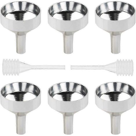 Entonnoir - Kit de 6 pièces - Comprend 2 mini-pipettes - 1,8-2,1 cm - Argent - Alliage d'aluminium - Entonnoir métallique pour huiles essentielles - Petit entonnoir - Pour huiles essentielles (1/5)