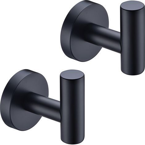2pcs Home Robe Hooks for Bathrobe Bathroom Toilet Coat Towel Hat Stainless Steel (Black) (1/4)