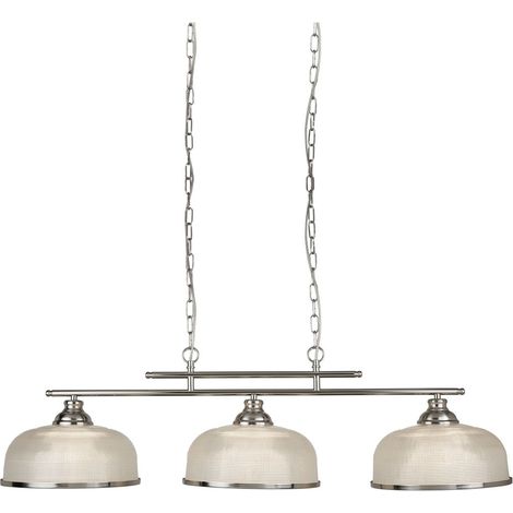 Searchlight Bistro - Suspension à 3 ampoules au plafond, argent satiné, blanc avec abat-jour en verre, E27 (1/4)
