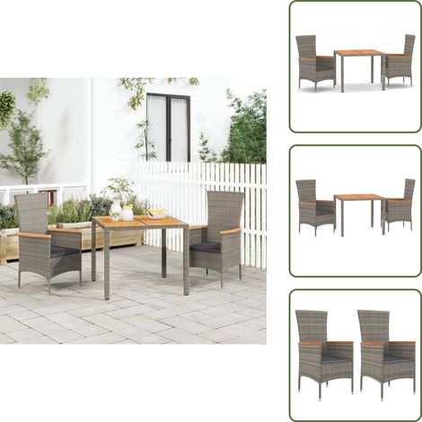 3-tlg. Garten-Essgruppe mit Kissen Grau Poly Rattan - Gartenmöbel - Essgruppe - Outdoor Möbel - Rattan Gartenmöbel - Gartenset (1/5)