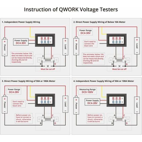 Ampèremètre voltmetro numerico LED, DC 0-100V 0-50A, con shunt esterno 50A, pannello di controllo multimetro Volt Amp con 2 fili (1/4)