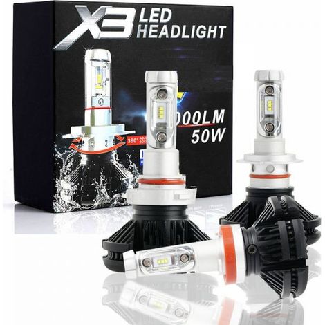 COPPIA LAMPADE X3 LED HEADLIGHT H4 LED CREE 6000K 6000 LUMEN 12V XENON FARI AUTO