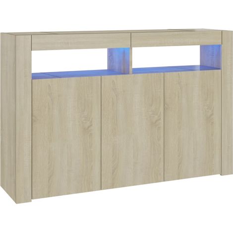 Aparador cómoda armario mueble organizador cocina salón salón con luces LED sonoma 115,5 x 30 x 75 cm marrón 020029935