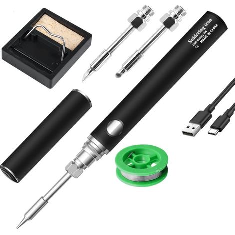 Kit de fer à souder avec batterie USB avec 3 températures réglables de 330 ℃ à 450 ℃, 3 pannes à souder, kit de soudure portable, fer à souder sans