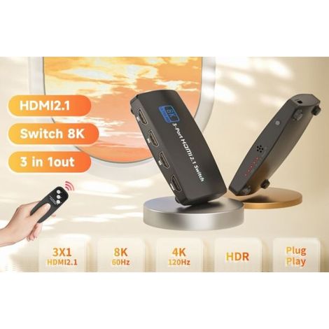 Splitter HDMI 2.1 4K Ultra HD 3 porte per TV console con telecomando QZ8Q3