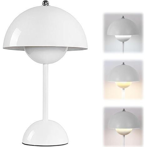 Pilzlampen Tischlampe, LED Akku Tischlampe Kabellos, 3000k-6000k Moderne Aufladbar, Touch Dimmbar Tischleuchte Lampe​ mit 3 Helligkeits Modi, Retro Nachttischlampe (Weiß) [Energieklasse A] (1/5)