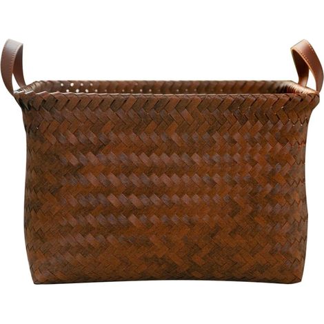 Panier de Rangement en Cuir Style Pastoral Anse, Panier à Linge Sale Multifonction Maison, Décoration et Organisation Pratique (1/5)
