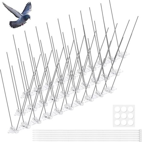 Lot de 3 Pique Anti-Oiseaux, Acier Inoxydable 25cm, Colle Nano et Attache Câble, Toit Rebord