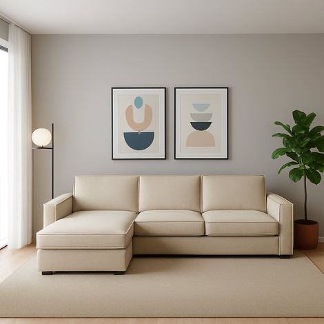 Talamo Italia Sofá fijo Perla, Sofá de esquina, 100% Made in Italy, Sofá Salón con, península de contenedores Izquierda, con reposabrazos delgados, Cm 260x95h90, Beige, con embalaje reforzado (1/5)