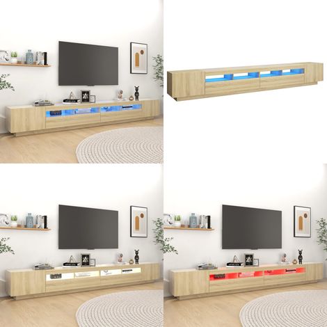 TV-Schrank mit LED-Leuchten Sonoma-Eiche 300x35x40 cm - TV Schrank - Holzwerkstoff Möbel - Sonoma Eichen Dekoration - LED Beleuchtung - Fernseher Stand - Home & Living (1/5)