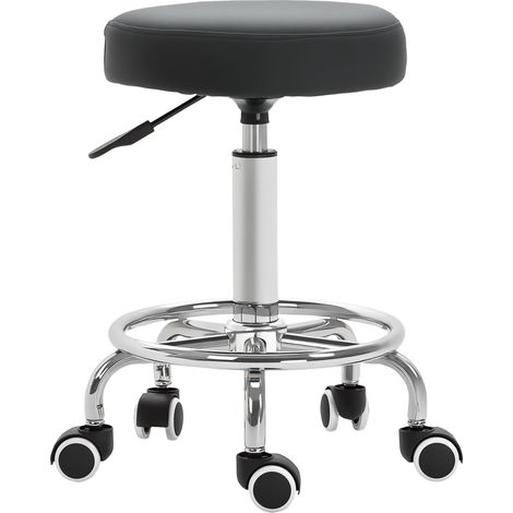 Vinsetto Height Adjustable Rolling Stool with Swivel Seat and Wheels,PU Leather Chair for Salon,Spa,Massage,Home Kitchen in Black
