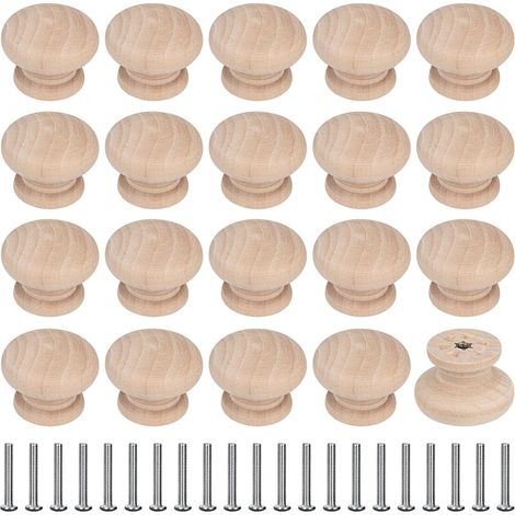 Boutons de Porte de Bois Rond Champignon Boutons de Tiroir Nonpeint Poignées de Tiroir avec Vis pour Armoire Bureau Table de Chevet (1/5)