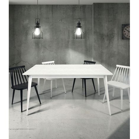 Tavolo di Design in Legno Allungabile Abete Spazzolato Bianco Dimensione Tavoli: 160 x 85 + 1 allunga 50 cm