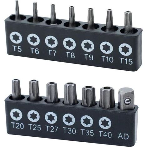 Ensemble de 14 embouts étoile robustes, acier au chrome vanadium, pointe prune de qualité de sécurité T40, tige hexagonale de 1/4 pouce.