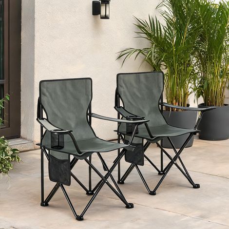 2 Fauteuils de Camping Pliants Gris avec Porte-Gobelet (1/5)