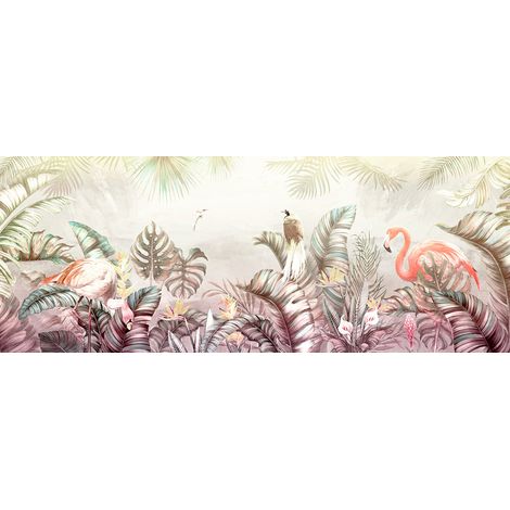 Papier peint panoramique - Flamants Roses Tropical - 130 cm x 50 cm (1/2)