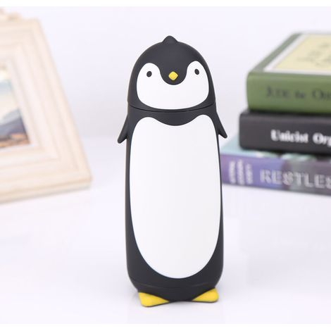 300-ml-Trinkflasche aus Glas von Penguin, doppelwandig, schwarz, ideal für Reisen – Crezuo