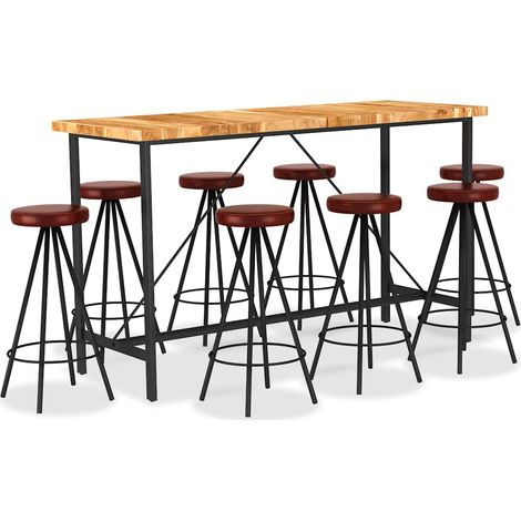vidaXL Ensemble de bar 9 pcs Bois d'acacia solide et cuir véritable (1/5)