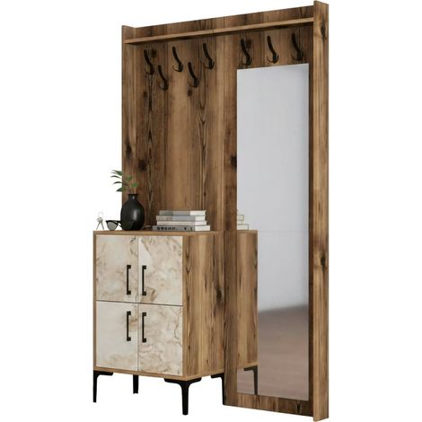 Dmora - Eingangsmöbel Dperron, Moderner Eingang, Wandgarderobe, Multifunktions-Aufbewahrungskonsole, 120x35h200 cm, Walnuss und Weiß