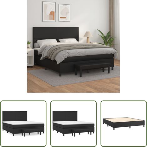 Matelas à ressorts ensachés -  Sommier à lattes de lit avec matelas Noir 180x200 cm Similicuir (1/5)