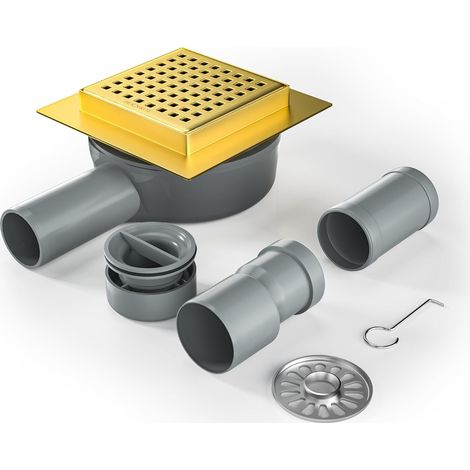 Caniveau de douche carré 10 x 10 cm, siphon à 360° avec système anti-odeurs et tamis à cheveux, caniveau d'évacuation en acier inoxydable, évacuation de sol évacuation de douche très plate (1/5)