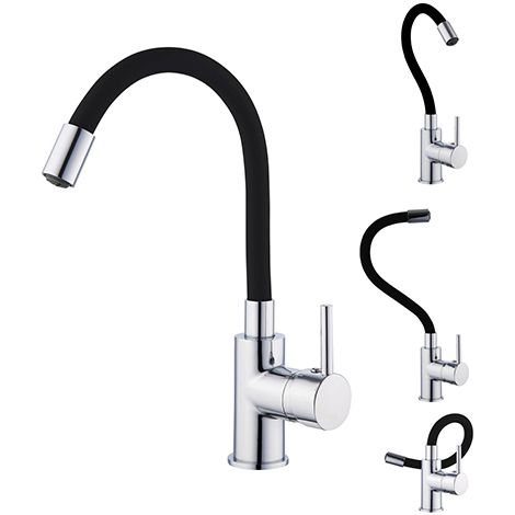 Edouard Rousseau – Mitigeur de lavabo à mémoire de forme – Bec mobile articulé – Finition noir et chromé – Cartouche céramique Ø 35 mm – Hauteur 270 mm (1/3)